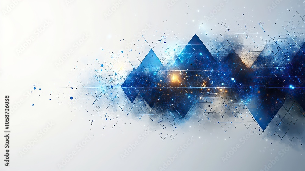 Poster vector presentation design with blue arrows on white background, symbolizing technological progress 
