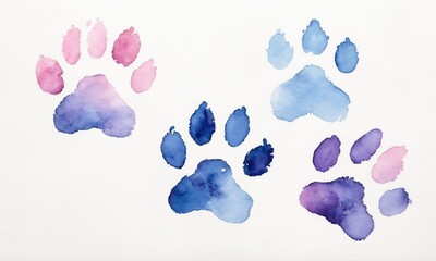 Three pastel-colored watercolor animal paw prints