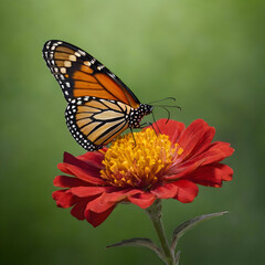 Fototapeta premium A vivid monarch butterfly resting on a bright