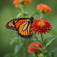 Fototapeta premium A vivid monarch butterfly resting on a bright