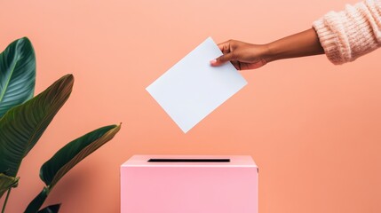 Fototapeta premium Voter submitting mail-in ballot to secure dropbox for absentee voting during election