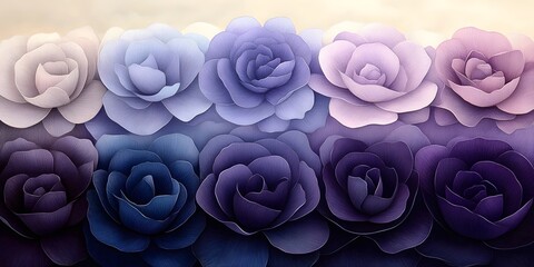 A stunning array of paper roses in various shades of purple and lavender, layered beautifully to create a soft, romantic atmosphere, perfect for decor or artistic inspiration.