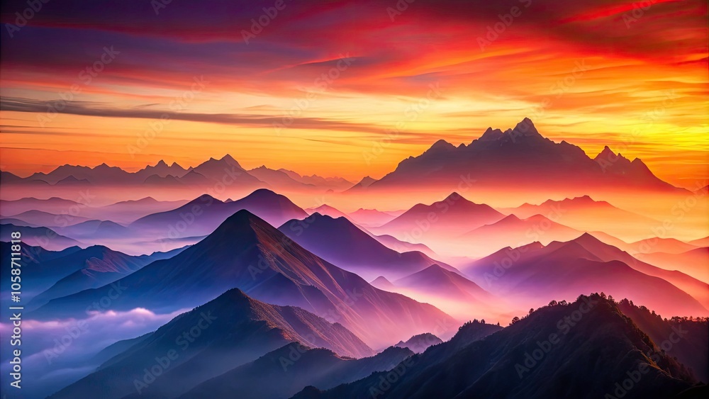 Aufkleber vibrant abstract background with gradient lines resembling colorful mountain peaks at dawn - low lig