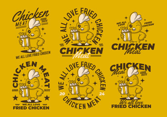 We all love fried chicken. Retro mascot character of chicken or rooster holding a cup of fried chicken © Adipra