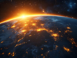 Earth Realistic Image - Sunrise Over Europe with City Lights
