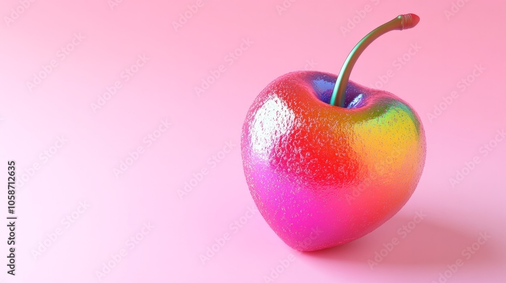Poster a colorful apple with a rainbow pattern on it