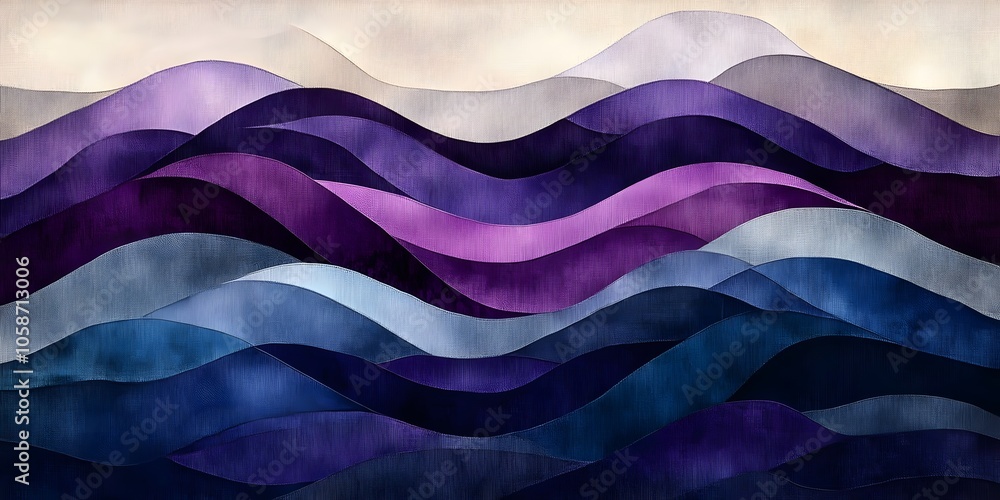 Poster an abstract wave pattern in varying shades of blue, purple, and pink, evoking a sense of calm and fl