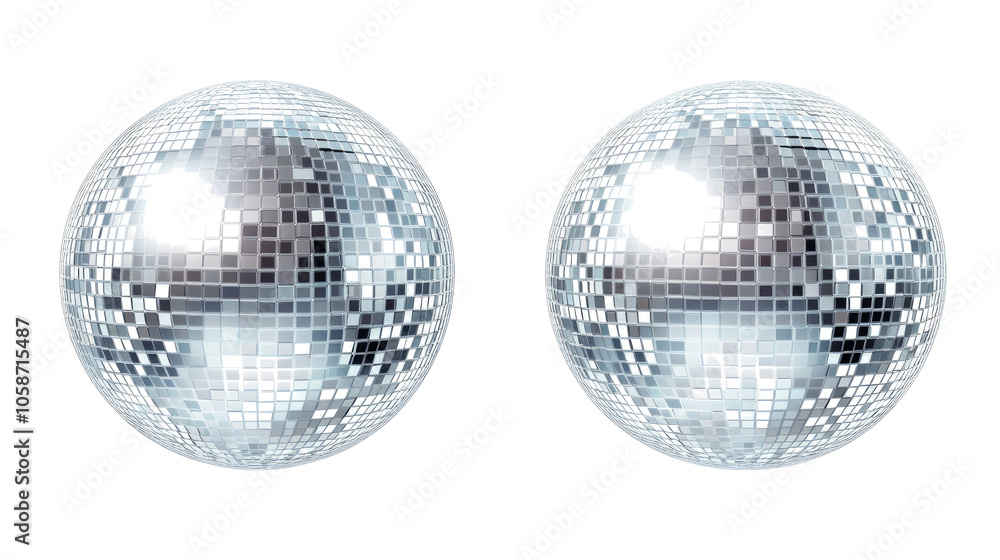 Poster silver disco balls with reflective squares on transparent background generative ai
