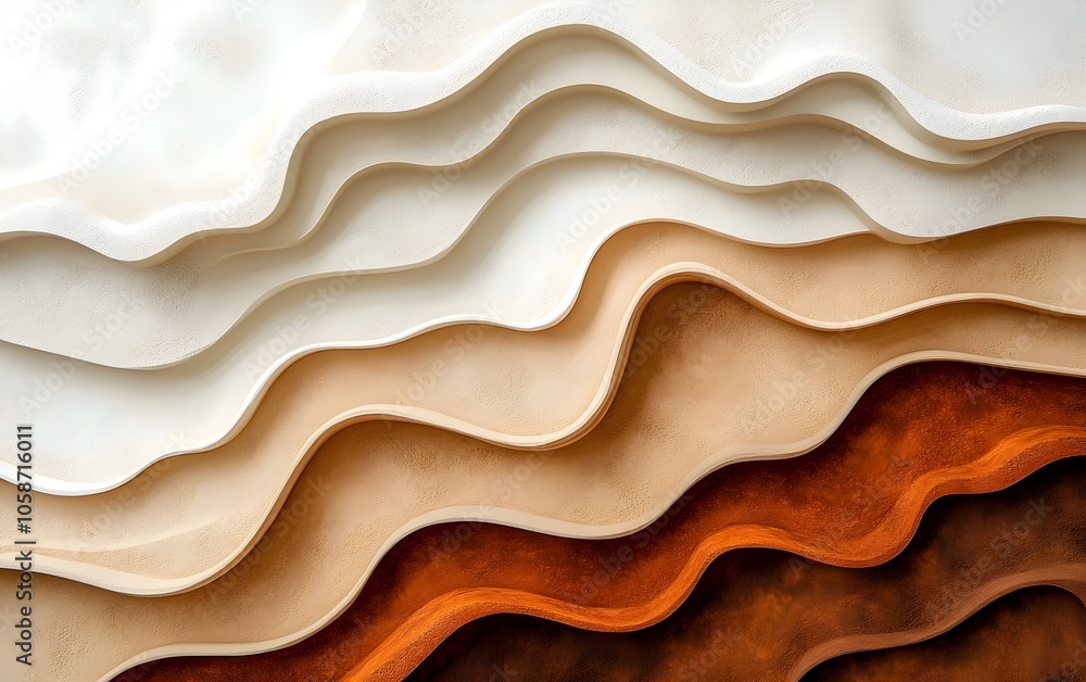 Poster An abstract composition of flowing layers showcasing a gradient of beige to brown hues, creating a serene and harmonious visual effect.