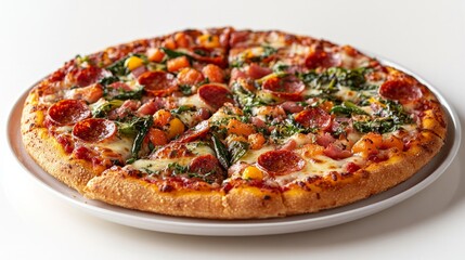 A pizza with pepperoni and spinach on it