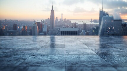 Obraz premium Manhattan, Dubai, Shanghai, and Hong Kong City Centers with Platforms, Roads, Parking Lots, and Brick Pavements for Car Advertisement Background