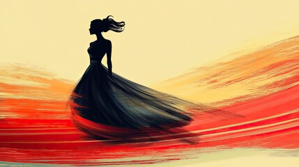 woman wearing an evening dress on running track, representing creative symbol of female power in Olympic games, perfect for feminist posters, banners, or fashion event designs