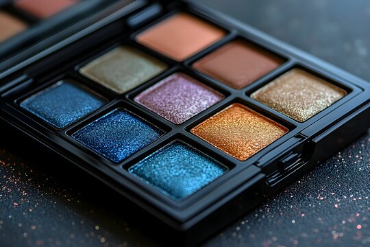 A vibrant eyeshadow palette showcasing a variety of shimmering shades, perfect for creating stunning makeup looks.