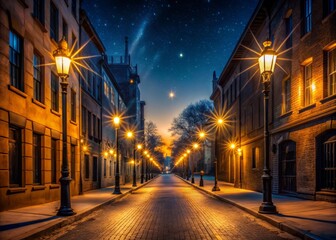 Urban Exploration Photography: The Amber Glow of Street Lights in Nighttime Cityscapes, Capturing Security and Serenity in Urban Environments