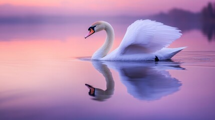 Obraz premium A swan is swimming in a lake