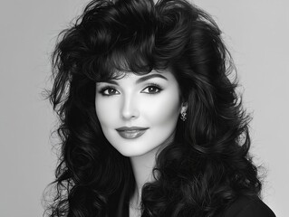 Fototapeta premium A black and white photo of a woman with long black hair