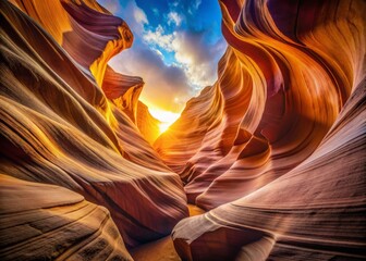 Vintage style photography of sunlit sandstone curves in the stunning Lower Antelope Canyon showcasing warm hues, intricate textures, and natural light reflections for breathtaking landscapes