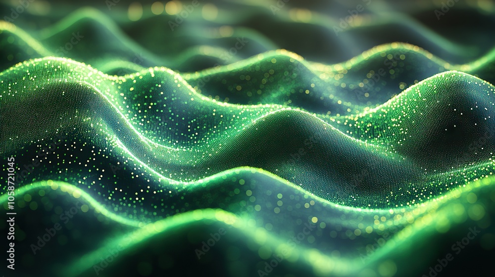 Aufkleber abstract 3d green wave patterns on dark background, representing digital technology concepts, perfec