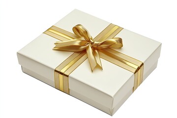 Real gold gift photo with gold ribbon, blank white background, Distinctive gift boxes, Gift box set, White gift