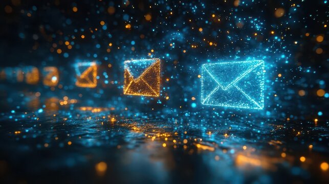 email marketing concept visually represented with animated icons flying towards a digital inbox, symbolizing connection and communication in a vibrant, engaging design