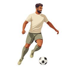 Obraz premium A dynamic illustration of a soccer player dribbling the ball with a determined look on his face isolated on transparent background, cut out, png, capturing the essence of athleticism and skill. 
