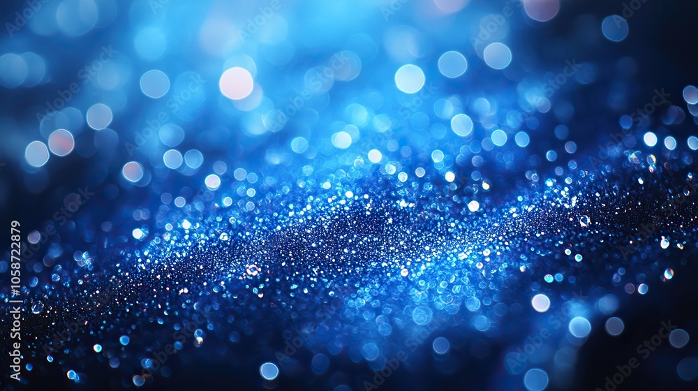 Poster abstract blue background with bokeh lights and copy space, featuring shiny bokeh effect
