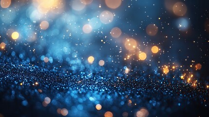 Obraz premium Abstract blue background with bokeh lights and copy space, featuring shiny bokeh effect