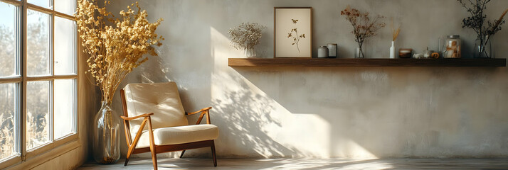 Illustration of a Cozy Living Room Interior with Sunlight