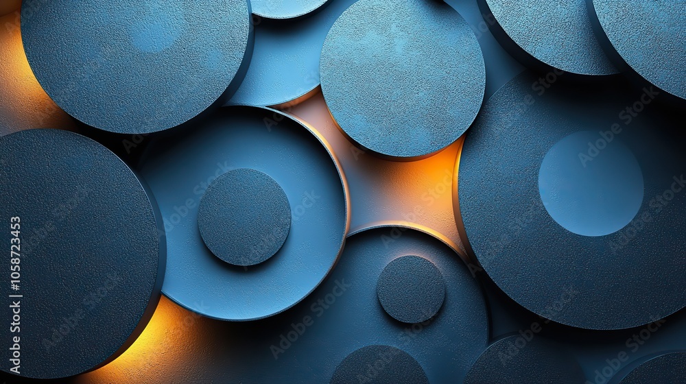 Poster Abstract blue gradient background featuring geometric shapes and an abstract middle section