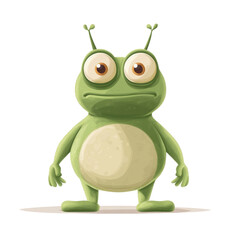 Fototapeta premium A friendly green alien with big eyes and a goofy smile isolated on transparent background, cut out, png, perfect for kids' illustrations, children's books, and educational materials. 