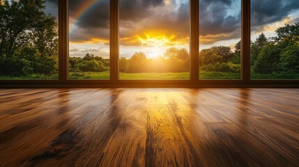 Rainbow of Hope: Vibrant Landscape with Sunlight, Mist, and Shadows