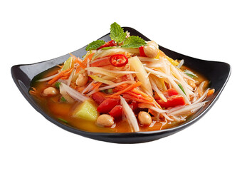 Papaya salad thai food isolated on transparent or white background