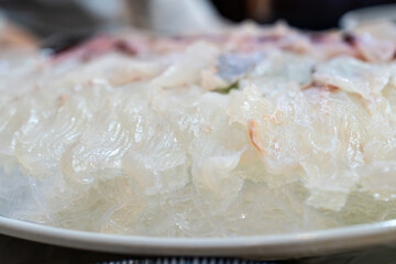 mullet sashimi on the dish