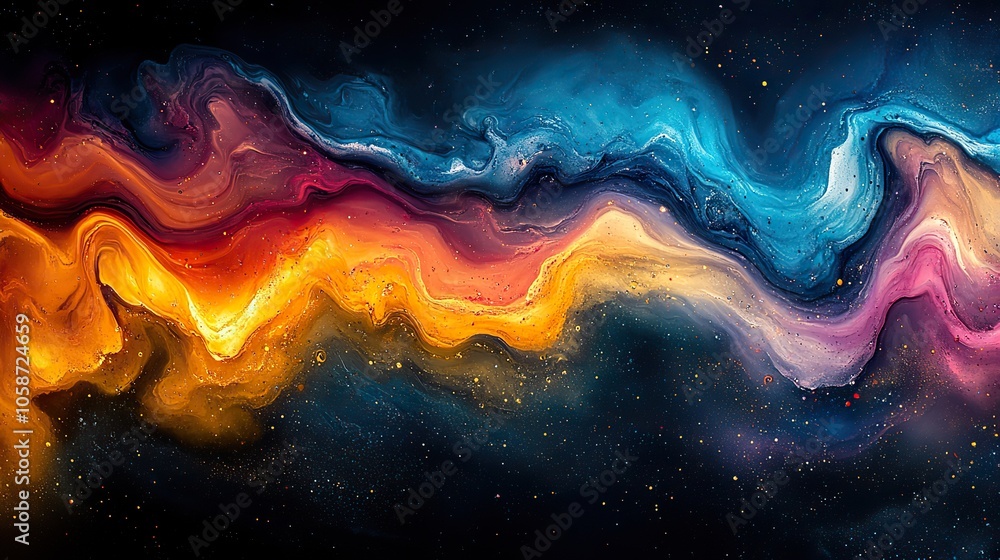 Poster abstract fluid art texture with colorful paint swirling in flowing pattern, offering an artistic des
