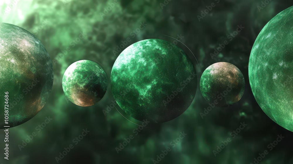 Poster geometric abstract background in shades of green, combining circular and triangular shapes with a sl