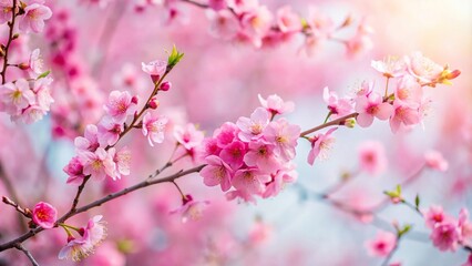 Obraz premium Spring blossom branch isolated on pink background