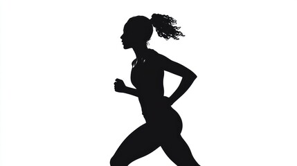 Silhouette of a woman running with her ponytail blowing in the wind.