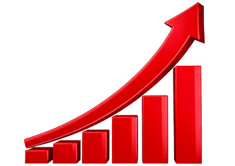 Red upward arrow graph showing rising trend isolated on transparent or white background