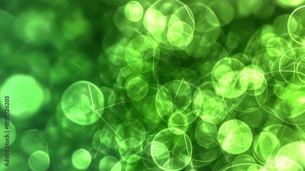 Poster gradient green background blending from emerald to lime, featuring scattered transparent circles and