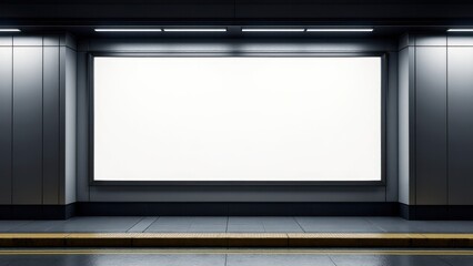 Subway movie poster mockup featuring an empty frame on the wall, perfect for displaying cinematic artwork or ads in a public transit environment.
