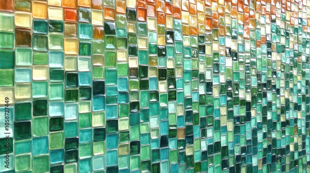 Poster green background with a mosaic of small squares in varying shades, forming a grid that creates a tex