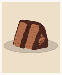 Cute Illustration with Slice Cake at Chocolate  Cream Taste