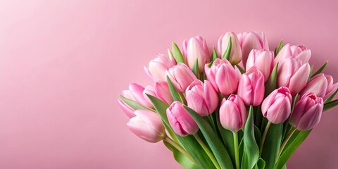 Obraz premium spring flower composition featuring a bouquet of pink tulip on a pastel pink background with Depth of Field