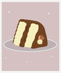 Cute Illustration with Slice Cake at Hazelnut Cream Taste