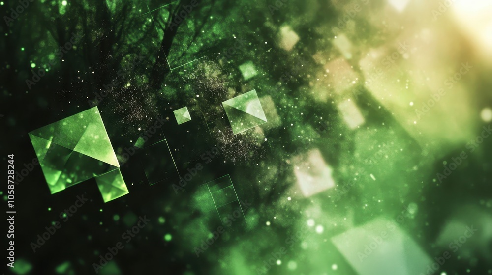 Poster stylish abstract background in green, with dynamic, intersecting diagonal lines and a mix of geometr