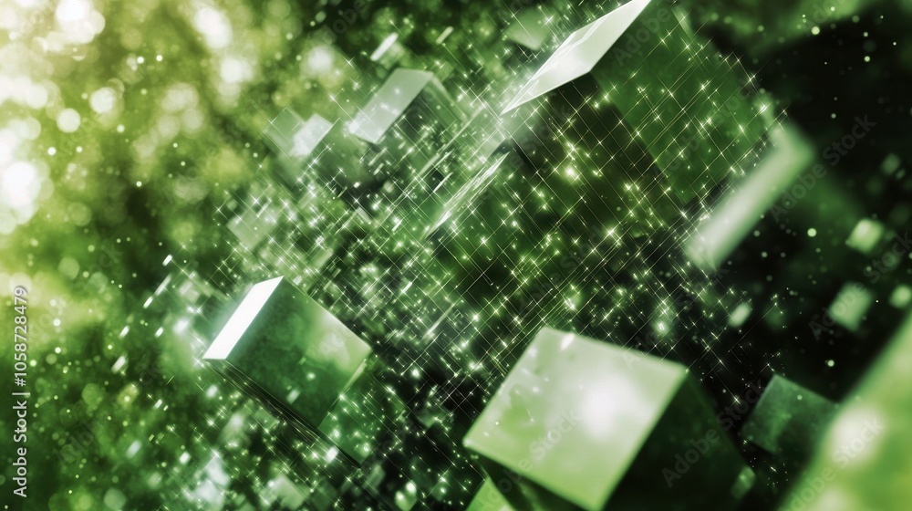 Poster stylish abstract background in green, with dynamic, intersecting diagonal lines and a mix of geometr