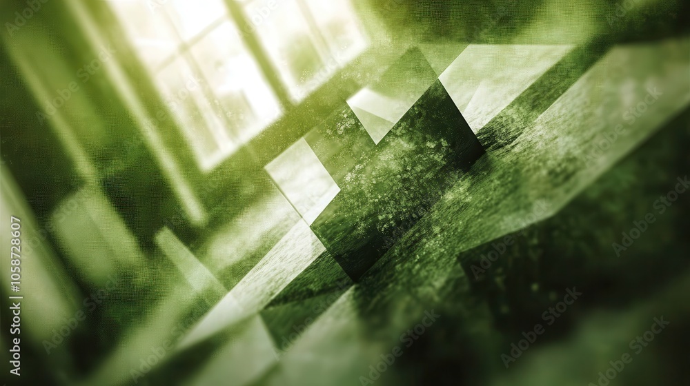 Poster stylish abstract background in green, with dynamic, intersecting diagonal lines and a mix of geometr