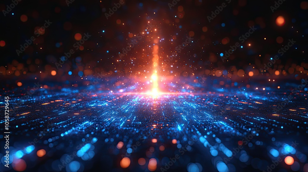 Poster an abstract background with dynamic blue arrows, creating futuristic tech aesthetic