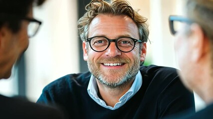 Business consultant engaging positively with a client team in a collaborative meeting.