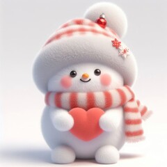 Fototapeta premium 3d Cute fluffy christmas snowman doing mini heart pose, full body, white background
